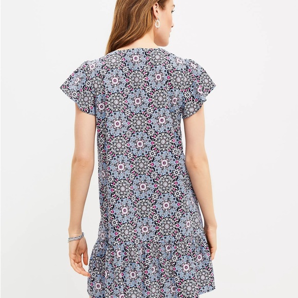 LOFT Petite Medallion Button Ruffle Flounce Dress - Picture 2 of 7